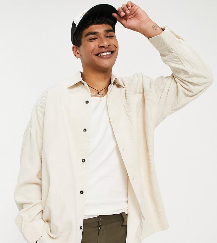 Collusion Oversized Cord Shirt In Ecru-white