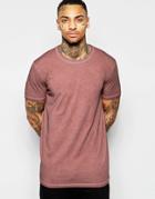 Asos Longline T-shirt With Crew Neck And Oil Wash In Rust - Pinky Rust