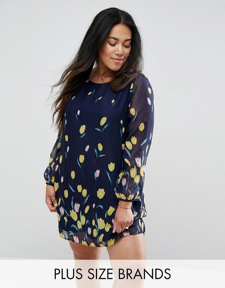Yumi Plus Shift Dress In Tulip Border Print - Black