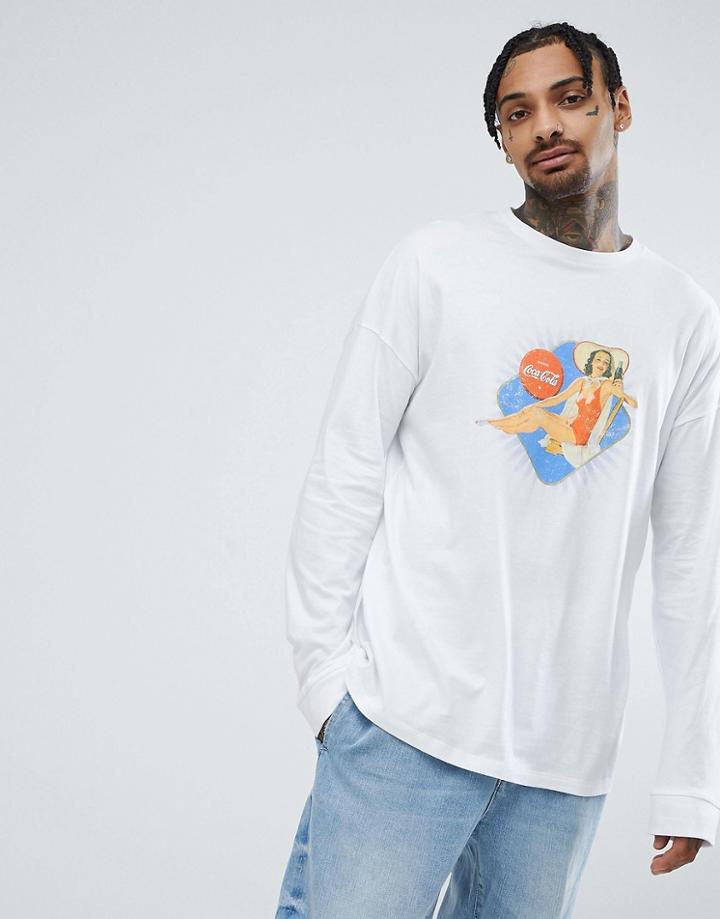 Asos Design Coca Cola Retro Oversized Long Sleeve T-shirt - White