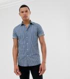 Asos Design Tall Skinny Shirt In Stripe Denim - Blue