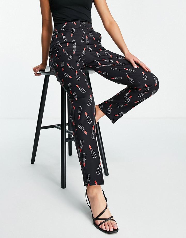 Liquorish Oversized Suit Pants In Black Print