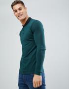 Selected Homme Longsleeve Polo With Contrast Collar - Green