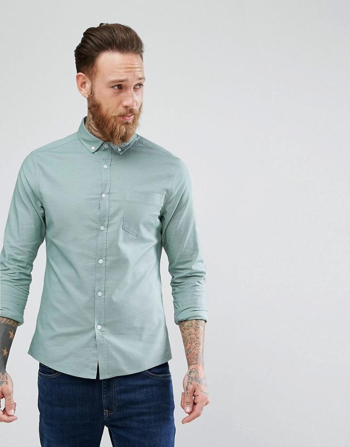 Asos Casual Skinny Oxford In Green - Green