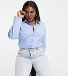 Collusion Plus Cotton Shirt With Cocoon Sleeve In Light Blue-blues