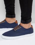 Asos Lace Up Sneakers In Navy With Tan Trims - Navy