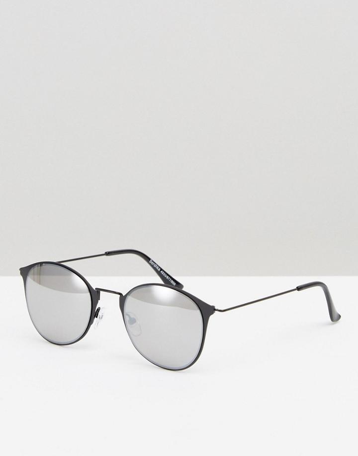 Bershka Round Sunglasses With Mirrored Lens - Black