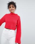 Monki Cropped Wide Sleeve Sweater - Red