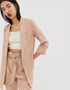 Stradivarius Linen Blazer In Stripe With Matching Pants In Pink - Pink