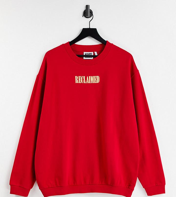 Reclaimed Vintage Inspired Unisex Slub Logo Sweatshirt In Red