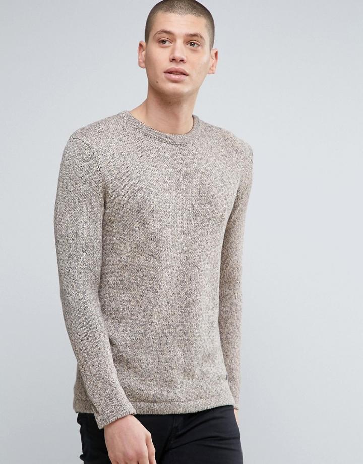 Minimum Crew Neck Two Tone Knit Sweater - Beige