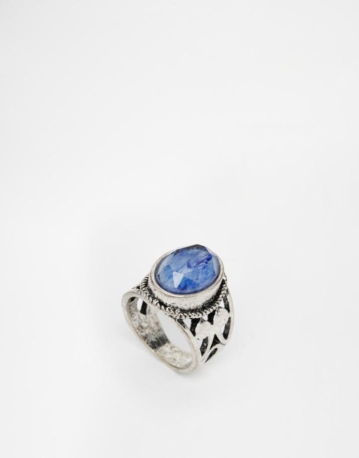 Asos Badlands Ornate Festival Ring - Blue