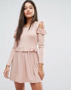 Missguided Frill Cold Shoulder Mini Dress - Pink