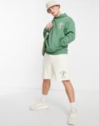 Asos Design Oversized Jersey Shorts In Beige With Surfing Logo Print - Part Of A Set-neutral