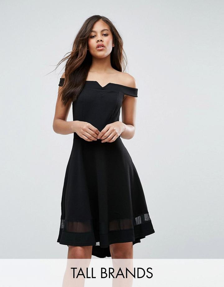 New Look Tall Mesh Bardot Skater Dress - Black