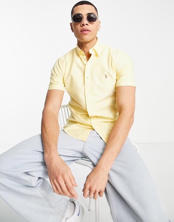 Polo Ralph Lauren Icon Logo Short Sleeve Oxford Shirt Slim Fit In Yellow