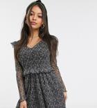 Miss Selfridge Petite Printed Mesh Dress In Black