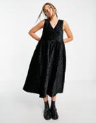 Pieces Quilted Midi Dress In Black