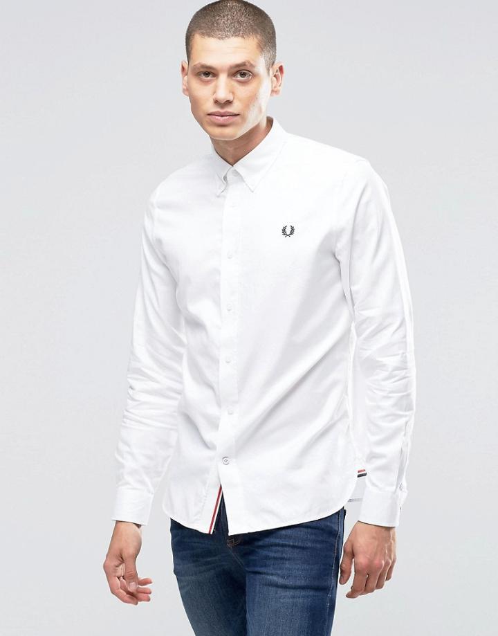 Fred Perry Oxford Shirt With Logo In White In Slim Fit - White