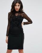 Lipsy High Neck Bodycon Dress With Mesh Sleeves - Black