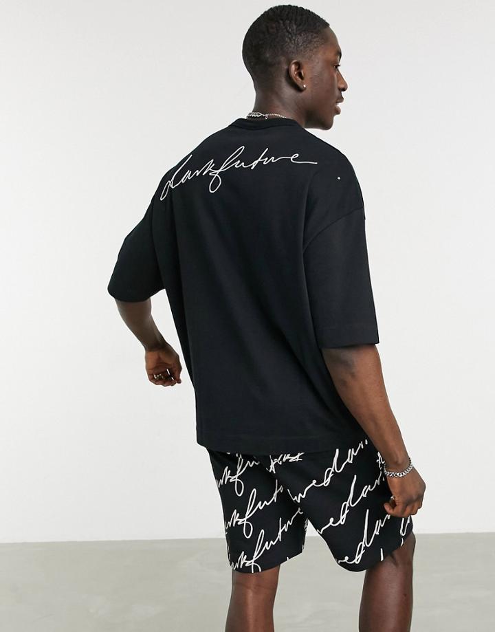Asos Dark Future Oversized Heavyweight T-shirt In Black With Multi Logo Embroidery