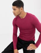 Asos Design Muscle Fit Long Sleeve T-shirt With Crew Neck In Red - Red