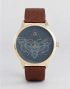 Asos Watch With Brown Faux Leather Strap And Moth Design - Gray