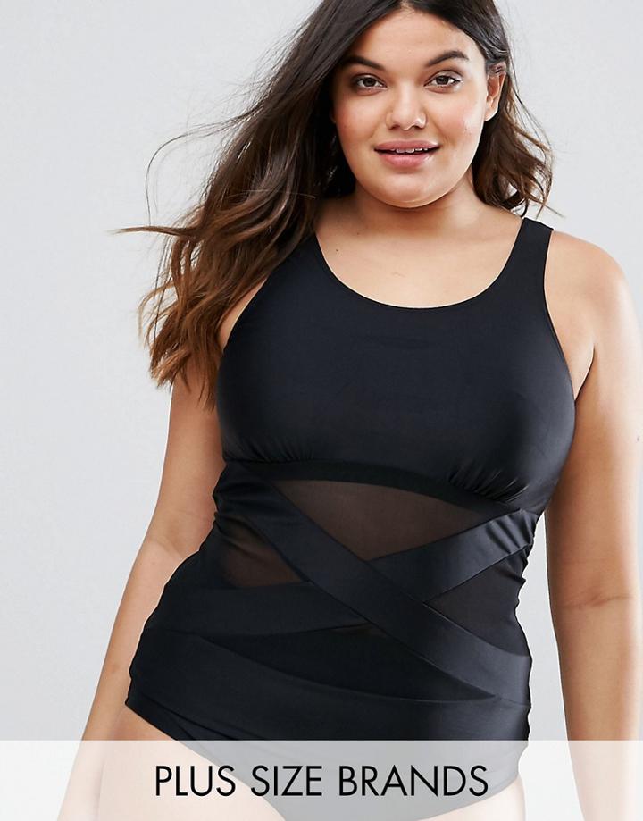 Junarose Mesh Insert Bandage Tankini Bikini Top - Black