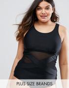 Junarose Mesh Insert Bandage Tankini Bikini Top - Black