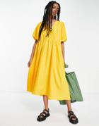 Selected Femme Midi Textured Dress In Yellow