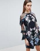 Lipsy Shift Dress With Ruffle Sleeve In Floral - Multi