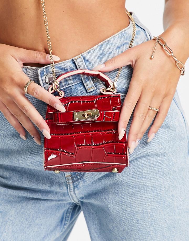 Truffle Collection Micro Mini Croc Grab Bag With Chain In Red