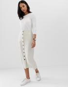 Asos Design Gutsy Linen Column Midi Skirt With Button Through - Cream