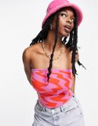 Asos Design Knitted Bandeau Top In Wavy Pattern-purple