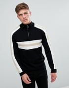 Bellfield Sweater With Half Zip In Retro Color Block - Black