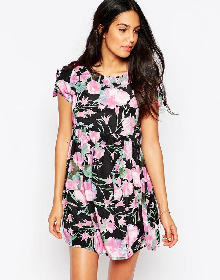 Pussycat London Smock Dress In Floral Print - Pink