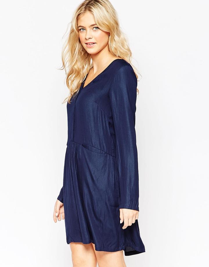 Vila Button Front Skater Dress - Black Iris