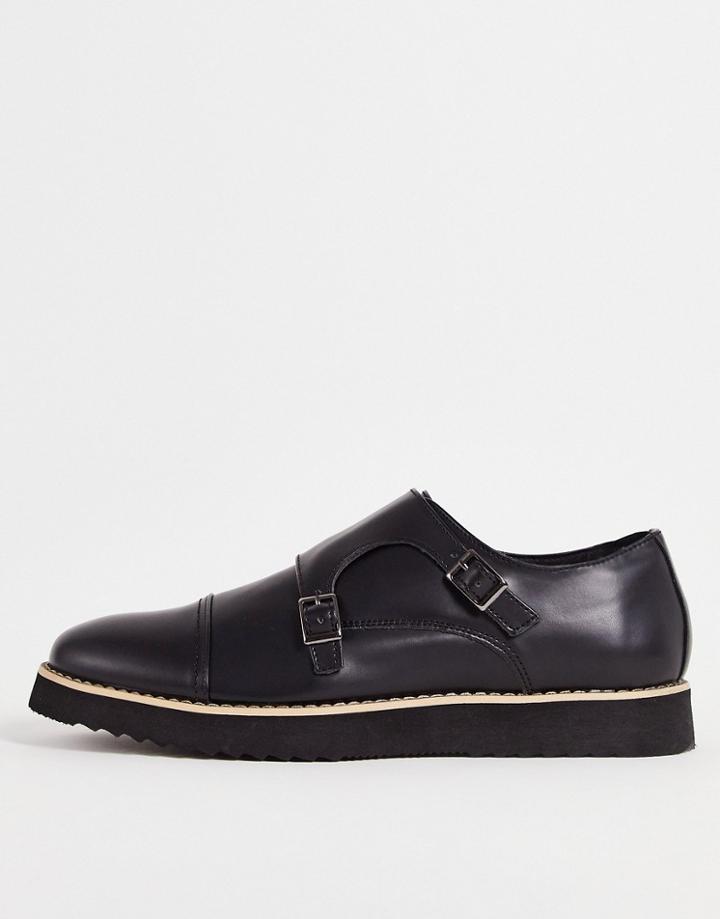 Truffle Collection Casual Monk Strap Shoes In High Shine Black
