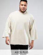Asos Plus Oversized Longline Sweatshirt With Raw Edges & Side Zips - Beige