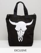Reclaimed Vintage Tote With Large Skull Patch - Black
