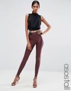 Asos Tall Leather Look Leggings With Elastic Slim Waist - Red