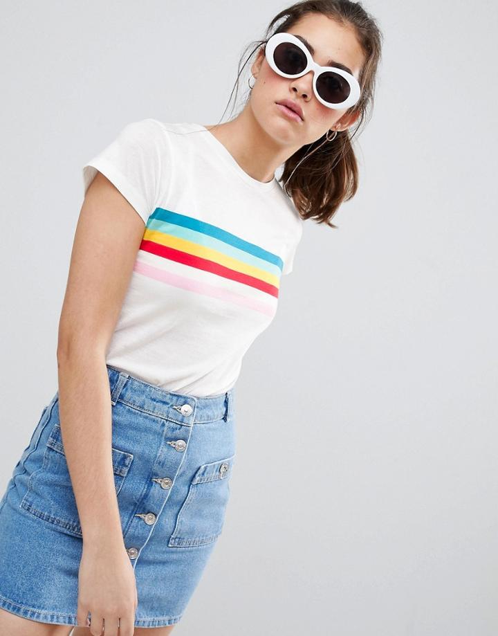 Pull & Bear Rainbow Stripe Tee - White