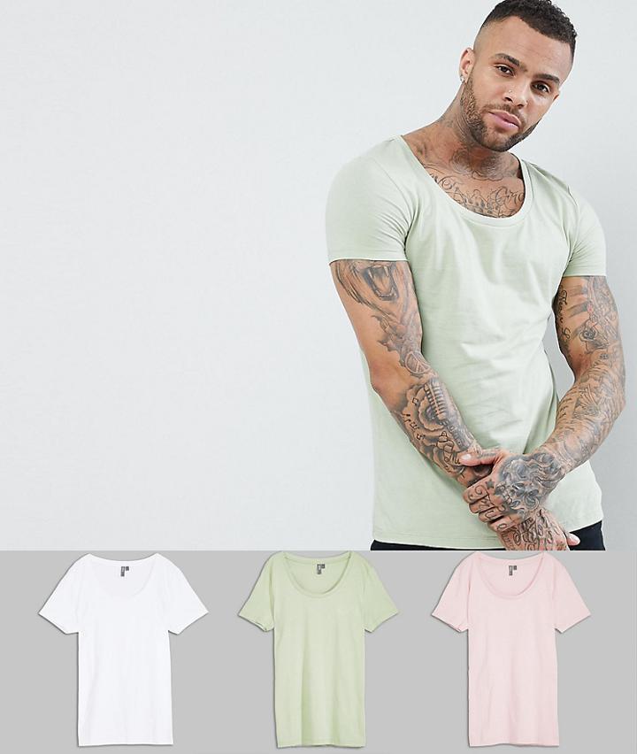 Asos Design T-shirt With Deep Scoop 3 Pack Save - Multi