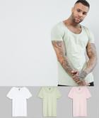 Asos Design T-shirt With Deep Scoop 3 Pack Save - Multi