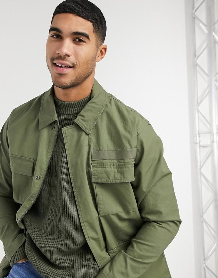 Topman 4 Pocket Ripstop Jacket In Khaki-green