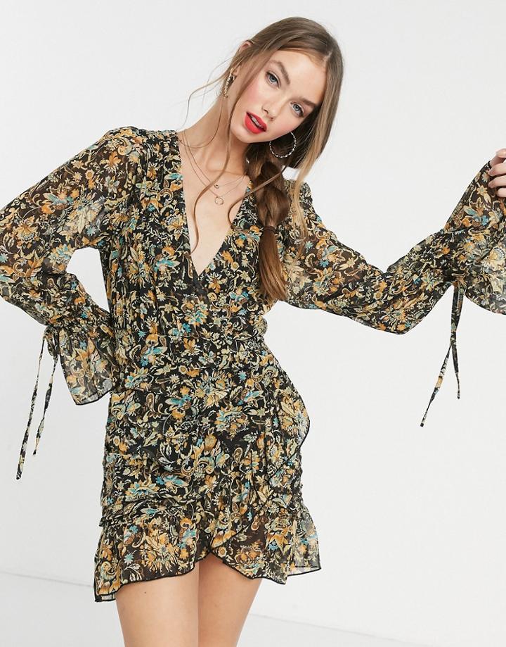 In The Style X Saffron Barker Tiered Mini Dress In Black Paisley Print-multi