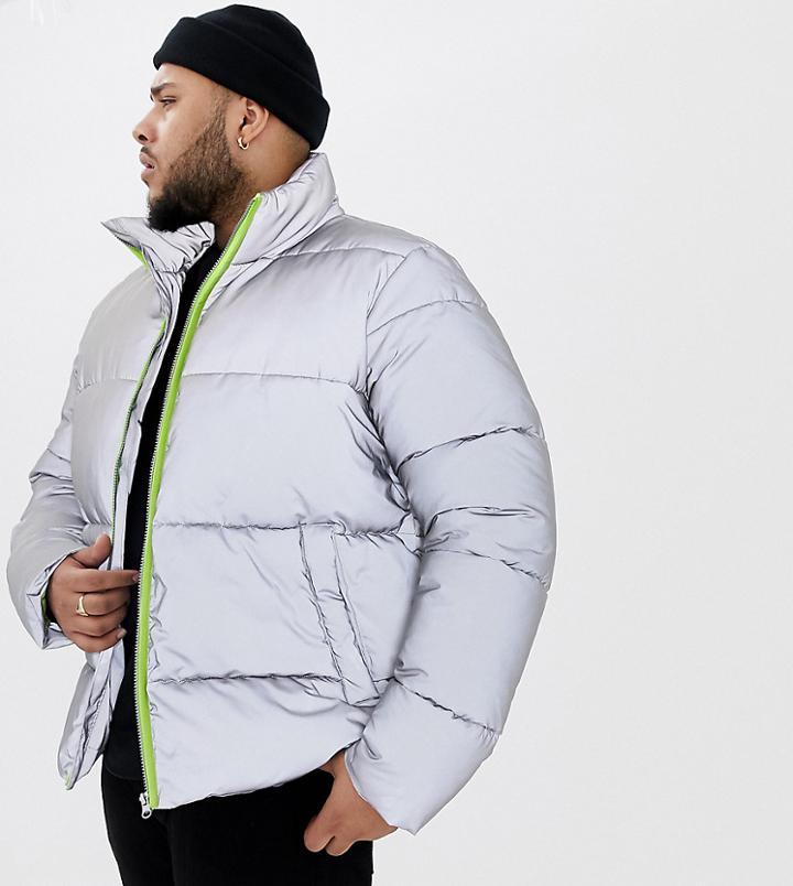 Asos Design Plus Reflective Puffer Jacket - Silver