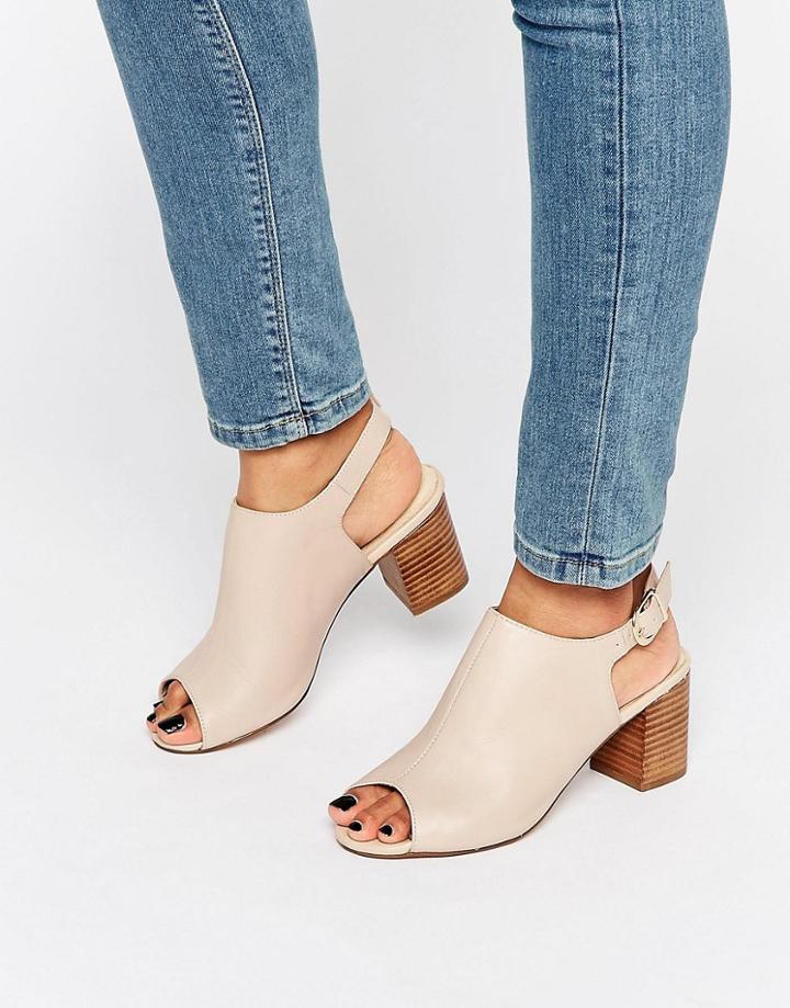 New Look Leather Sling Back Block Heeled Shoe - Beige