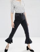 Asos Farleigh High Waist Slim Mom Jeans In Washed Black With Flared Frill Hem - Black