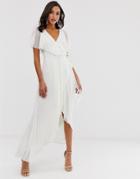 Asos Design Cape Back Dipped Hem Maxi Dress-white